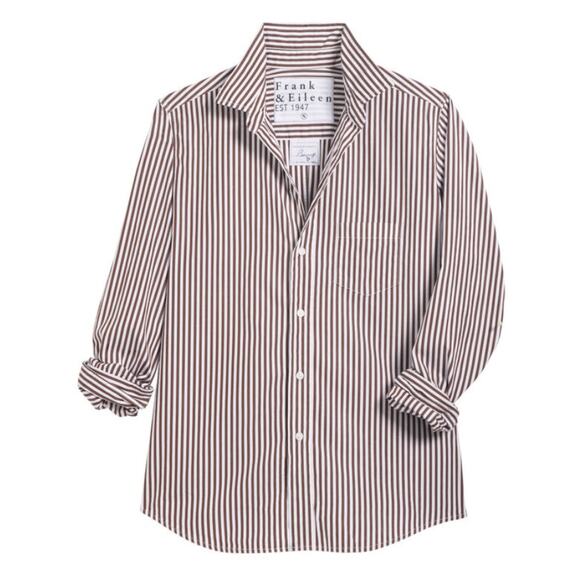 Frank Eileen Shirt Womens Large Barry Tailored Button Up Brown Quiet Luxury Chic - Picture 1 of 9